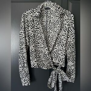 Black and White Animal Print Wrap Top